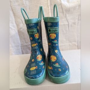 Oaki Blue Space Theme Rubber Rainboots Toddler Size 8